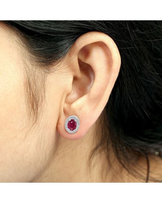 Artisan Pink Natural Ruby & Diamond Halo Stud Earrings