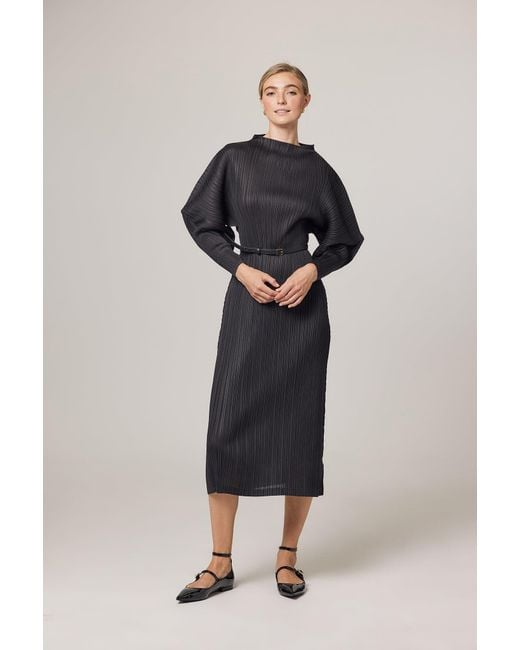 Wild Cosmos Black Hera Plissé Satin Sculpture Dress