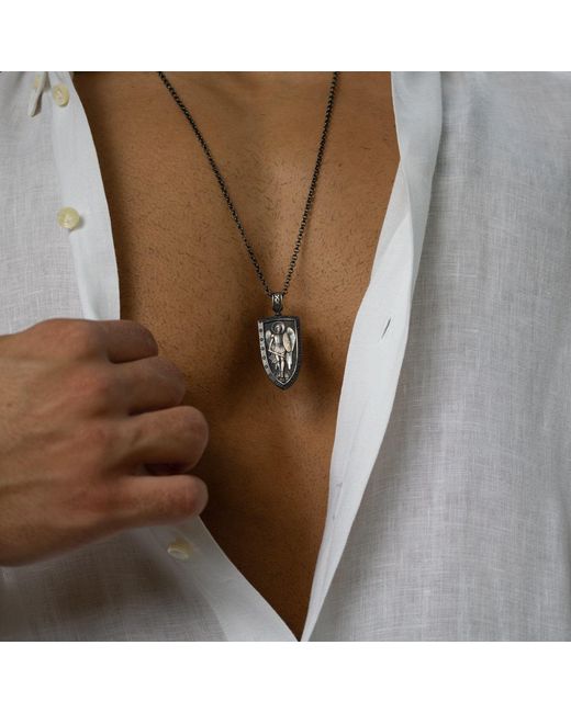 Ebru Jewelry Black Guardian Angel Shield Sterling Necklace for men
