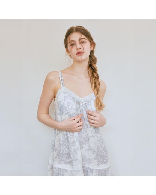 Luna Luz Gray French Toile Bamboo Rayon Nightdress With Built-In Bra Cups –