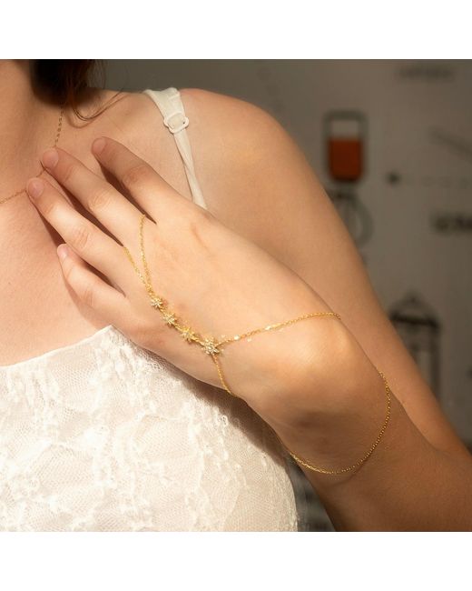 Spero London Metallic Stars Of Universe Sterling Plated Hand Chain Ring