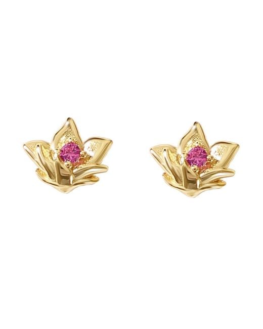 Harfi Metallic Ruby July Birthstone Larkspur Birthflower Plated Stud Earrings