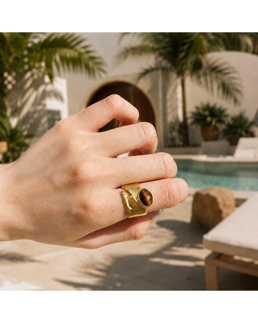 Rare Matters Jewelry Metallic Brilliance Tiger's Eye Gemstone Statement Ring