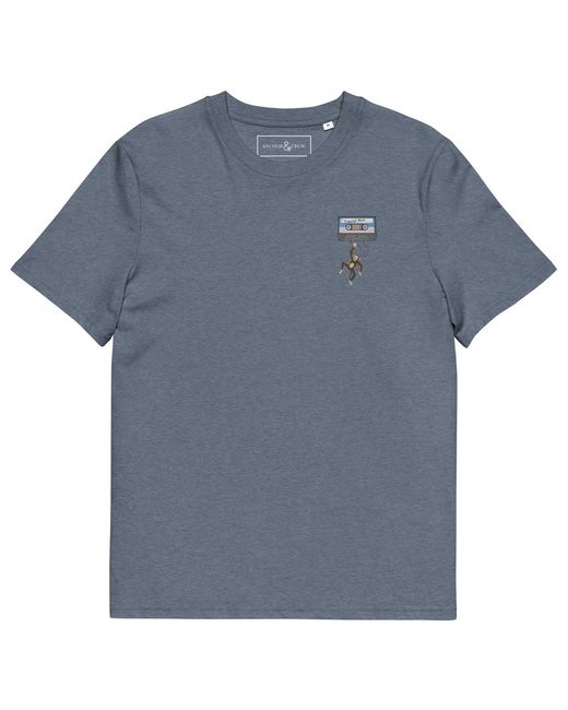 Anchor and Crew Blue Heather Cassette Monkey Organic Cotton Embroidered T-Shirt for men