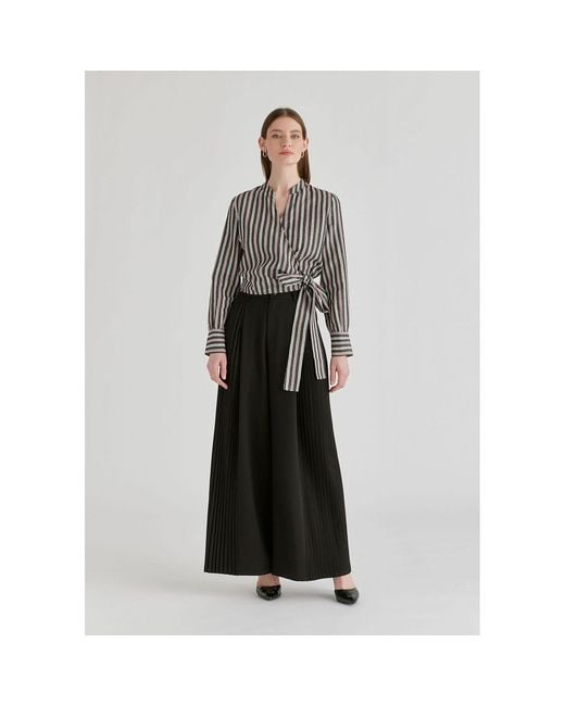 Paisie Gray Split Collarless Wrap Top With Side-Tie Waist