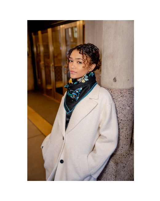 Jessie Zhao New York Blue Double Sided Wool Silk Scarf Of Night Jungle Reverie