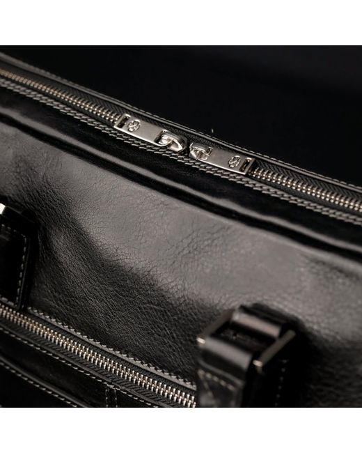 Time Resistance Black Leather Briefcase Laptop Bag