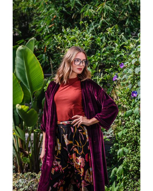 Jennafer Grace Red Bordeaux Velvet Reversible Koi Kimono