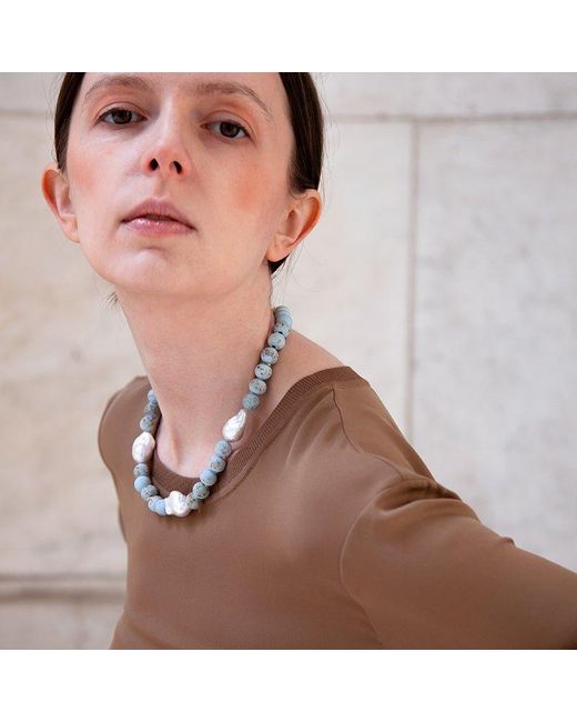 Bombyx House Blue Baroque Pearl & Ceramic Bead Necklace