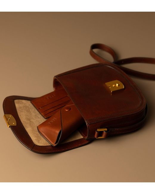 Time Resistance Brown Leather Saddle Bag