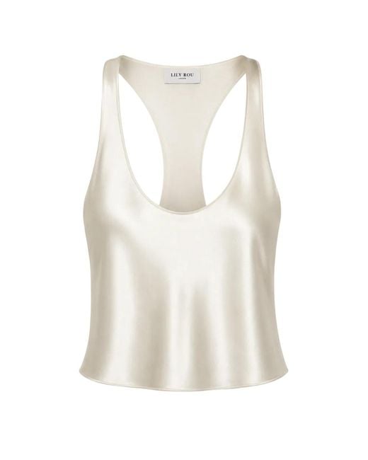 Lily Rou White Cream Racer-Back Silk Tank Top