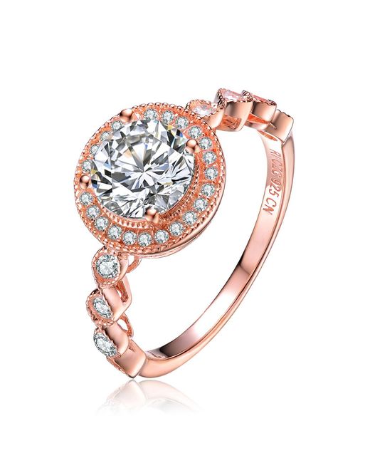 Genevive Jewelry Pink Rose Gv Sterling Rose Plated Cubic Zirconia Pave Solitaire Ring