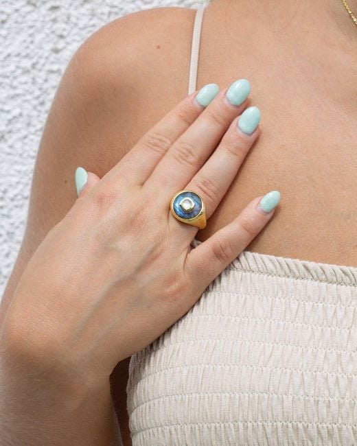 Marcia Moran White Annie Ring -Mother Of Pearl And Tanzanite