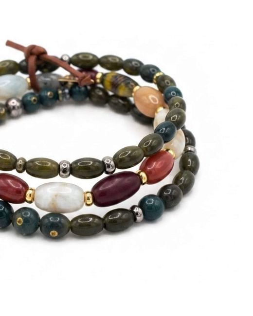 Jaredjamin Metallic Silvan Wood & Oval Gemstone Stackable Bracelet Set for men