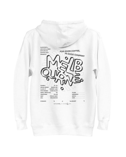 Anchor and Crew White Gustatory Melbourne Coffee Scene Cotton Blend Embroidered Hoodie for men