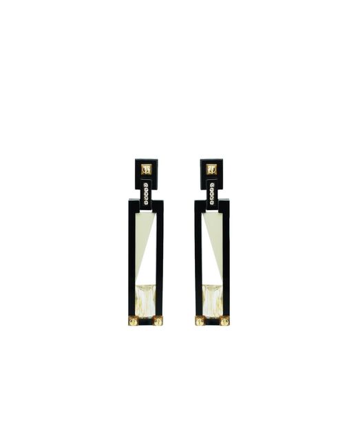 Gissa Bicalho Black Handmade Acrylic Earring Long Deco Rectangular Cut Stone Clay