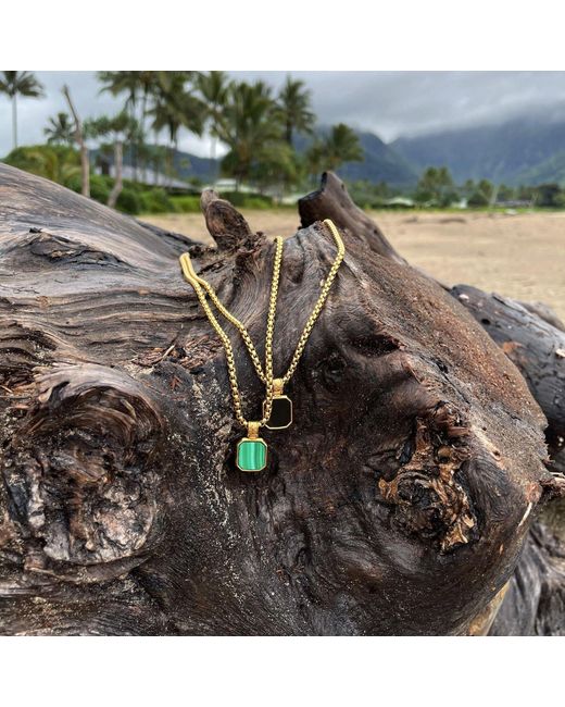Nialaya Metallic Necklace With Square Onyx Pendant for men