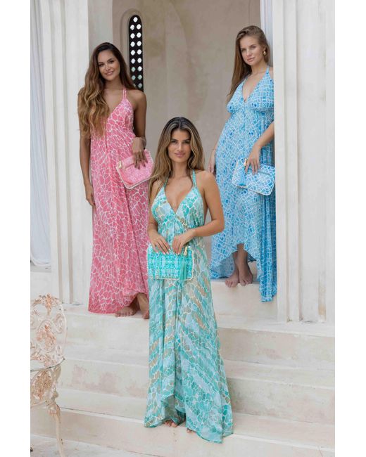 Sophia Alexia Green Aqua Pebbles Silk Ibiza Dress