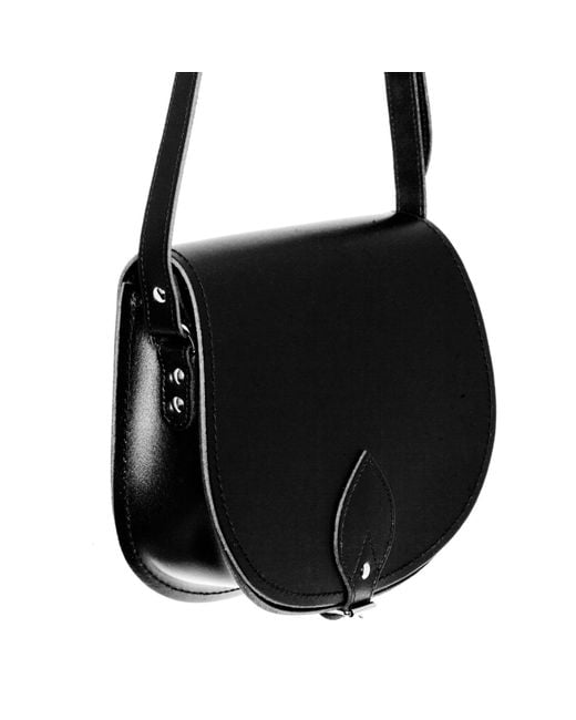 Zatchels Black Handmade Leather Small Saddle Bag