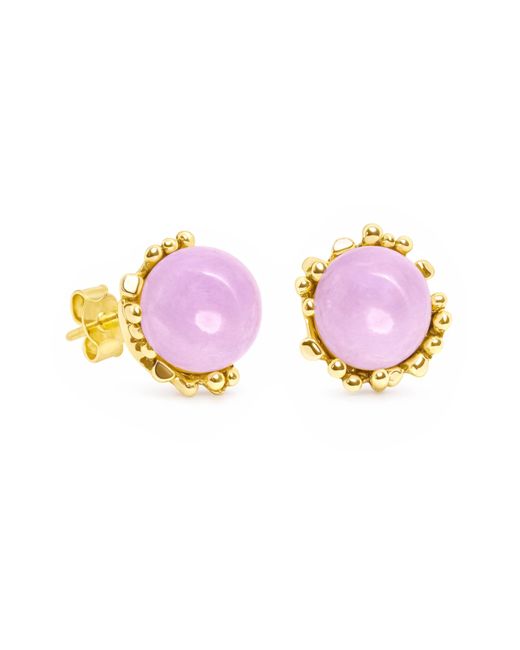 Unaloe Pink Ribes Earrings Plated With Natural Kunzite – Luxury Textured Jewelry