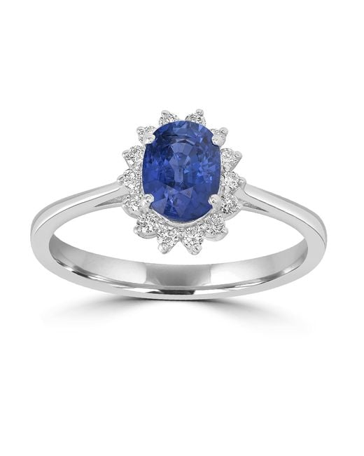 Artisan Blue Oval Sapphire & Diamond Floral Halo Ring