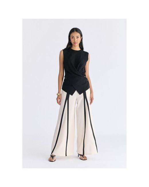Paisie Black Crew Neck Wrap Front Knit Top