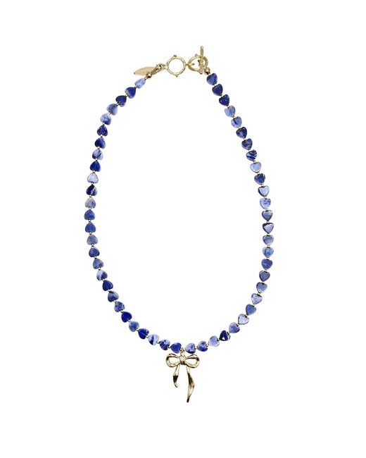 Farra Blue Heart Shaped Sodalite With Bow Pendant Necklace