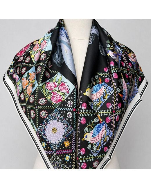 Wenzi Blue The Starlit Rider Hand Painted Pattern Double Sided Silk Twill Scarf