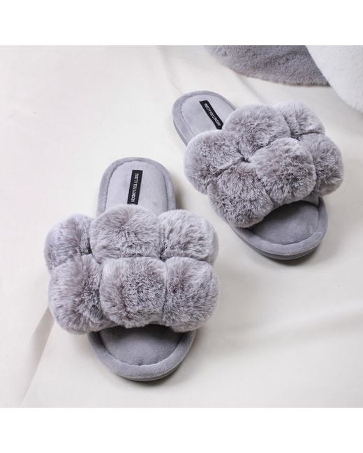 Pretty You London Purple Dolly Fun Pom Slider Slippers
