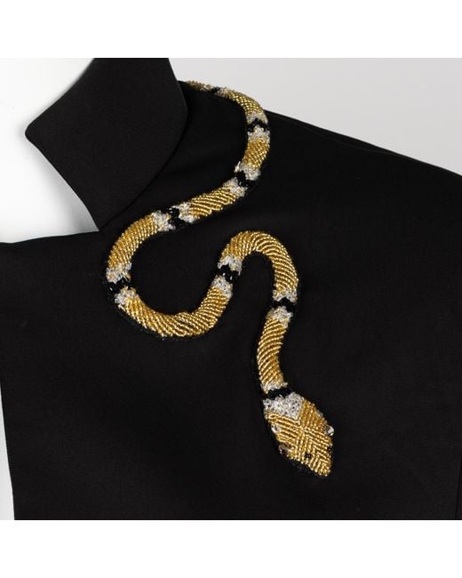 House of Laines London Black Laines Couture Tailored Cape With Embellished & Wrap Around Snake