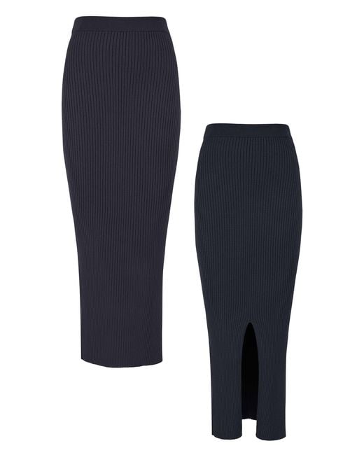 SALANIDA Blue Madonna Ribbed-Knit Midi Skirt *Reversible