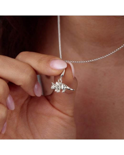 Lily Charmed White Sterling Triceratops Dinosaur Charm Necklace