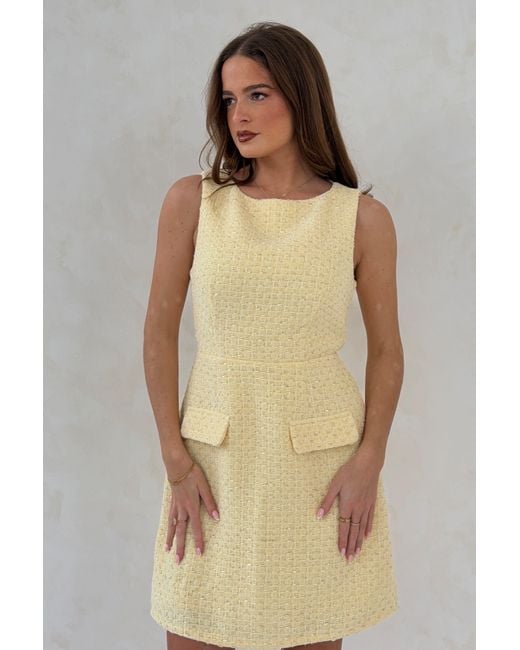 Girl In Mind Yellow Athenia Tweed Pocket Detail Mini Dress