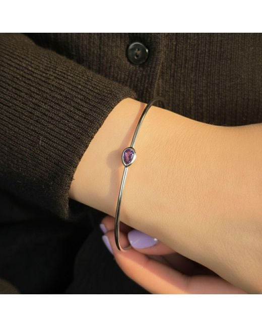 Harfi Metallic Minimalist Sterling Amethyst February Birthstone Bangle Bracelet