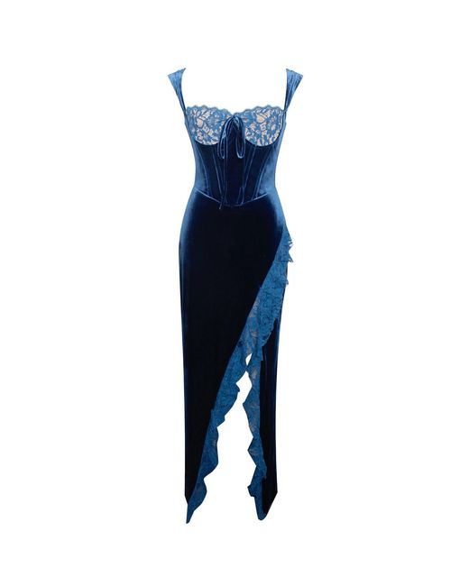 Miss Circle New York Blue Odilia Lace Velvet Maxi Dress