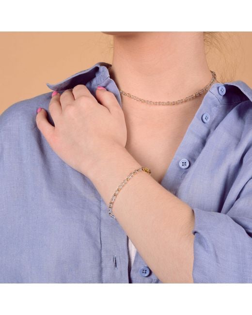 Nellou Jewellery Metallic Neutrals Jewel Bead April Birthstone Bracelet Sterling