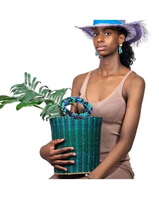 ORTUS Blue Inyene Straw Bucket Bag