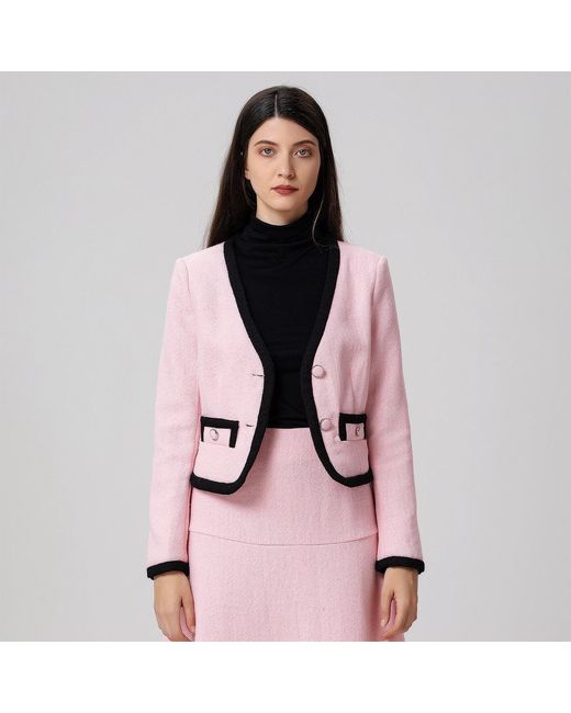 Smart and Joy Pink Contrasting Bias Short Jacket