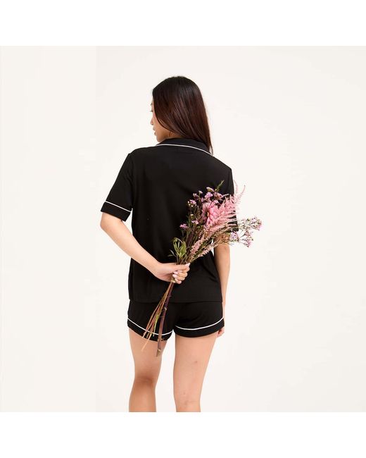 Pretty You London Black Bamboo Shirt Short Set