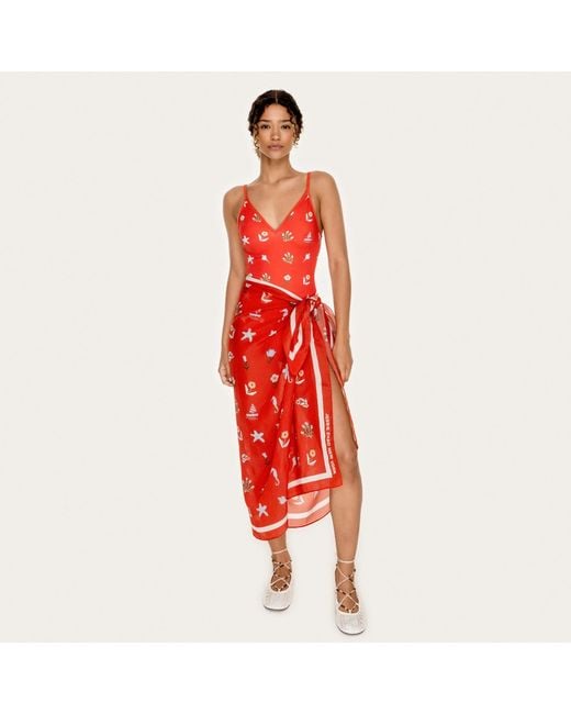 Jessie Zhao New York Red Beach Sarong Wrap Tides