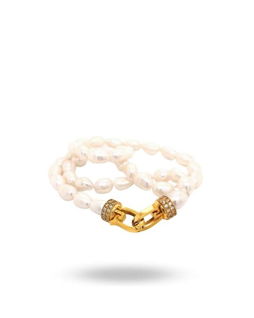 LINYA JEWELLERY Metallic Lock Stone Pearl Necklace