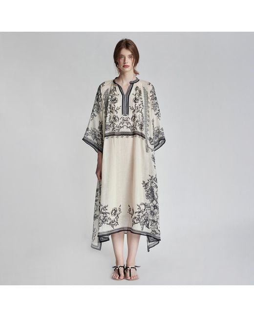 Belsize25 Natural Mughal Empire Series Pure Ramie Print Kaftan Dress