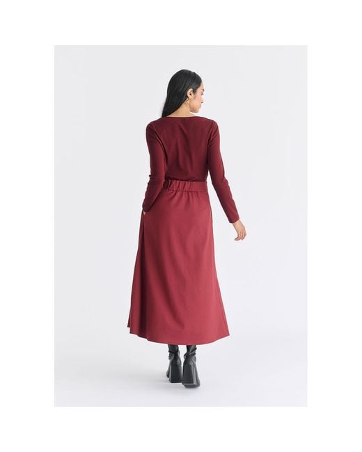 Paisie Red Wrap Midi Skirt With Pleated Detail