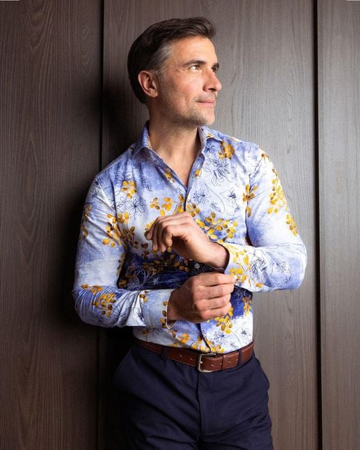 Blake Mill Blue Japanese Flowers Shirt for men