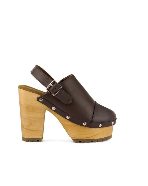 Rag & Co Brown Alona Slingback High Block Heeled Clogs