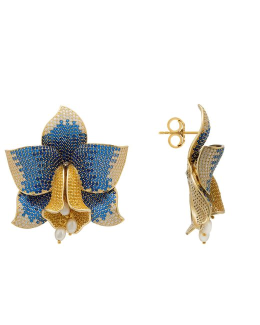 Latelita London Blue Daffodil With Pearls Earrings Sapphire Cz