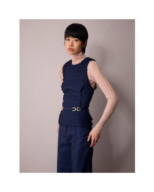 Amanda Thompson Couture Blue Marlo Pleated Waistcoat & Pinstripe Italian Wool