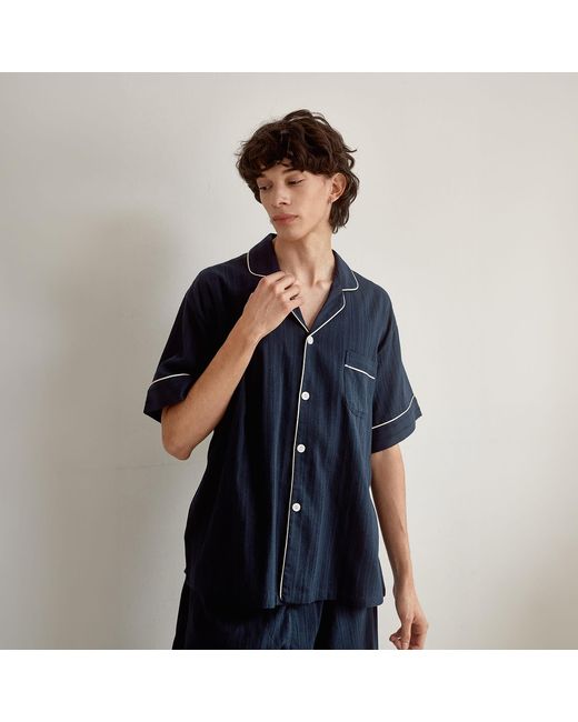 Luna Luz Blue Le Blanc Textured Cotton Short-Sleeve Pajama Set – for men