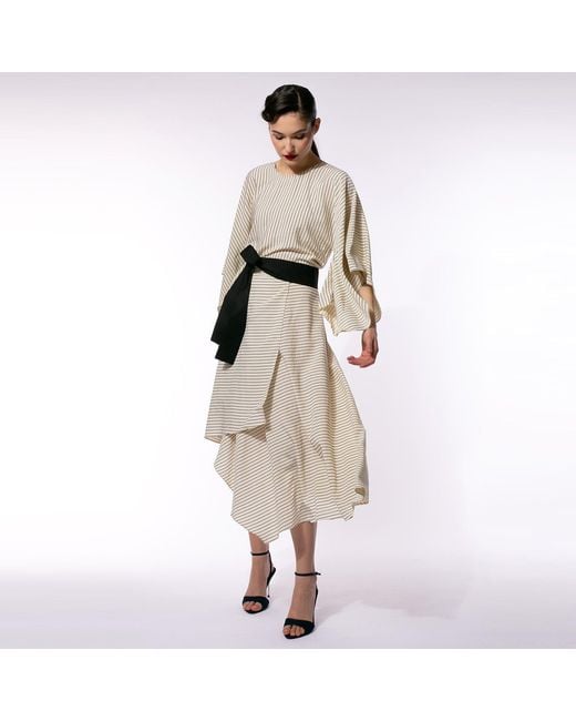Larisa Dragna Gray Neutrals Striped Kimono Top With Tie Belt Milo