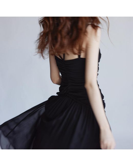 Belsize25 Black Silent Mode Series – Silk Resort Dress With Hand-Woven Rope Straps
